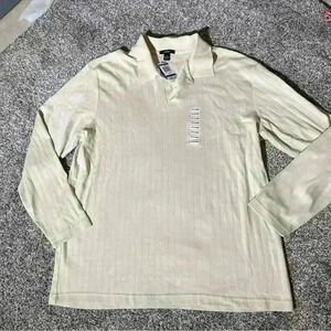 Alfani Mens Striped/  Solid Sandstone Long-Sleeve Polo Shirt, Size XL